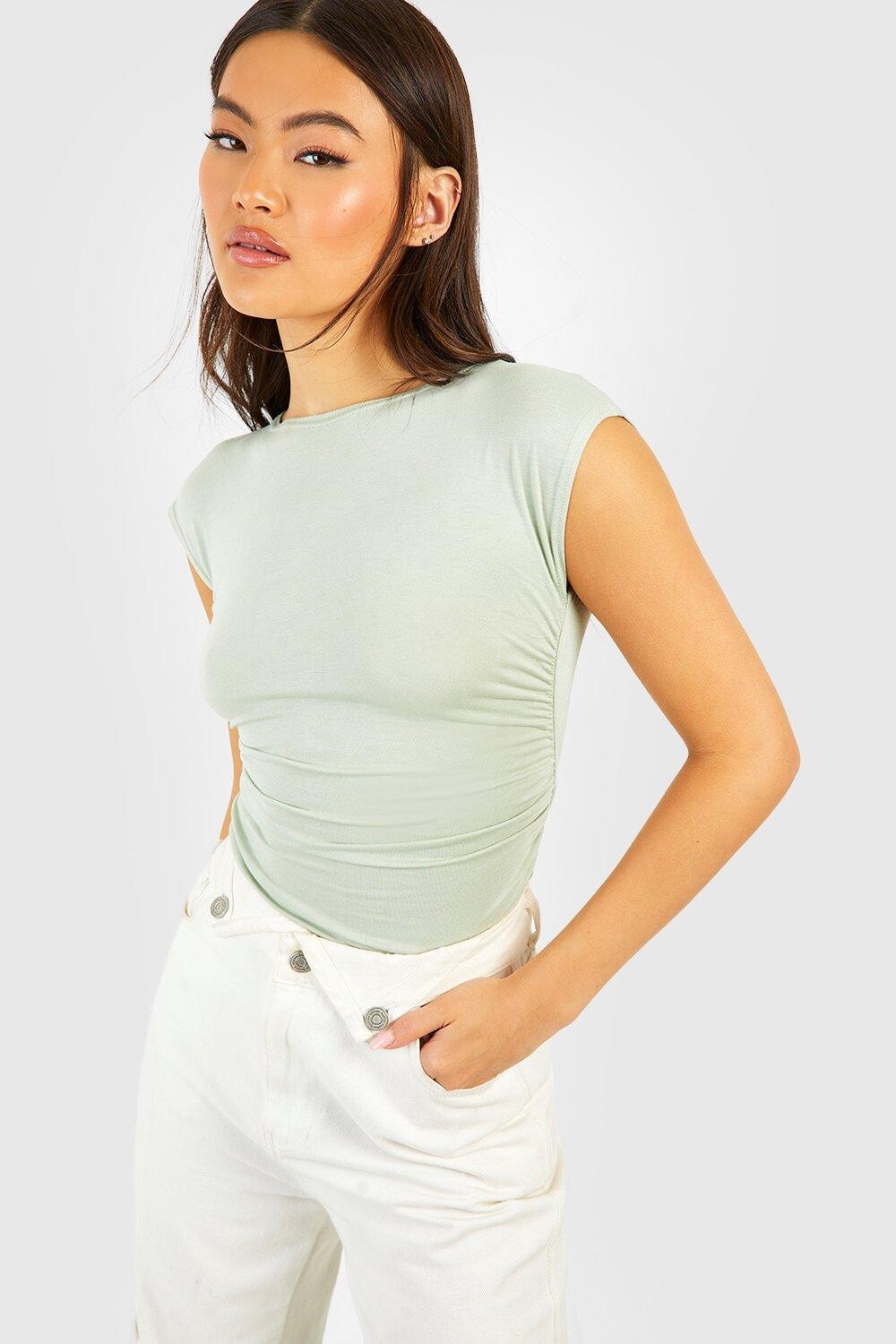 

Футболка со собрями по бокам Boohoo, шалфей