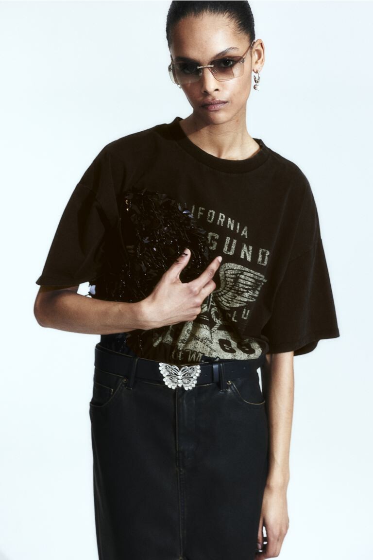 

Футболка оверсайз с принтом H&M, черный