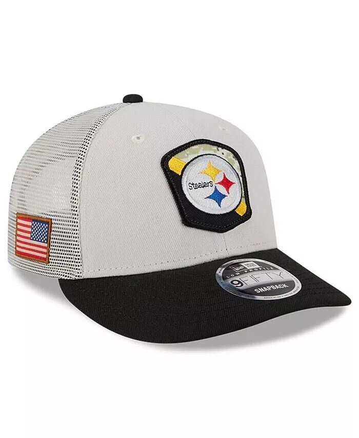 

Мужская каменная черная кепка Snapback Pittsburgh Steelers 2023 Salute To Service Low Profile 9FIFTY New Era, серый
