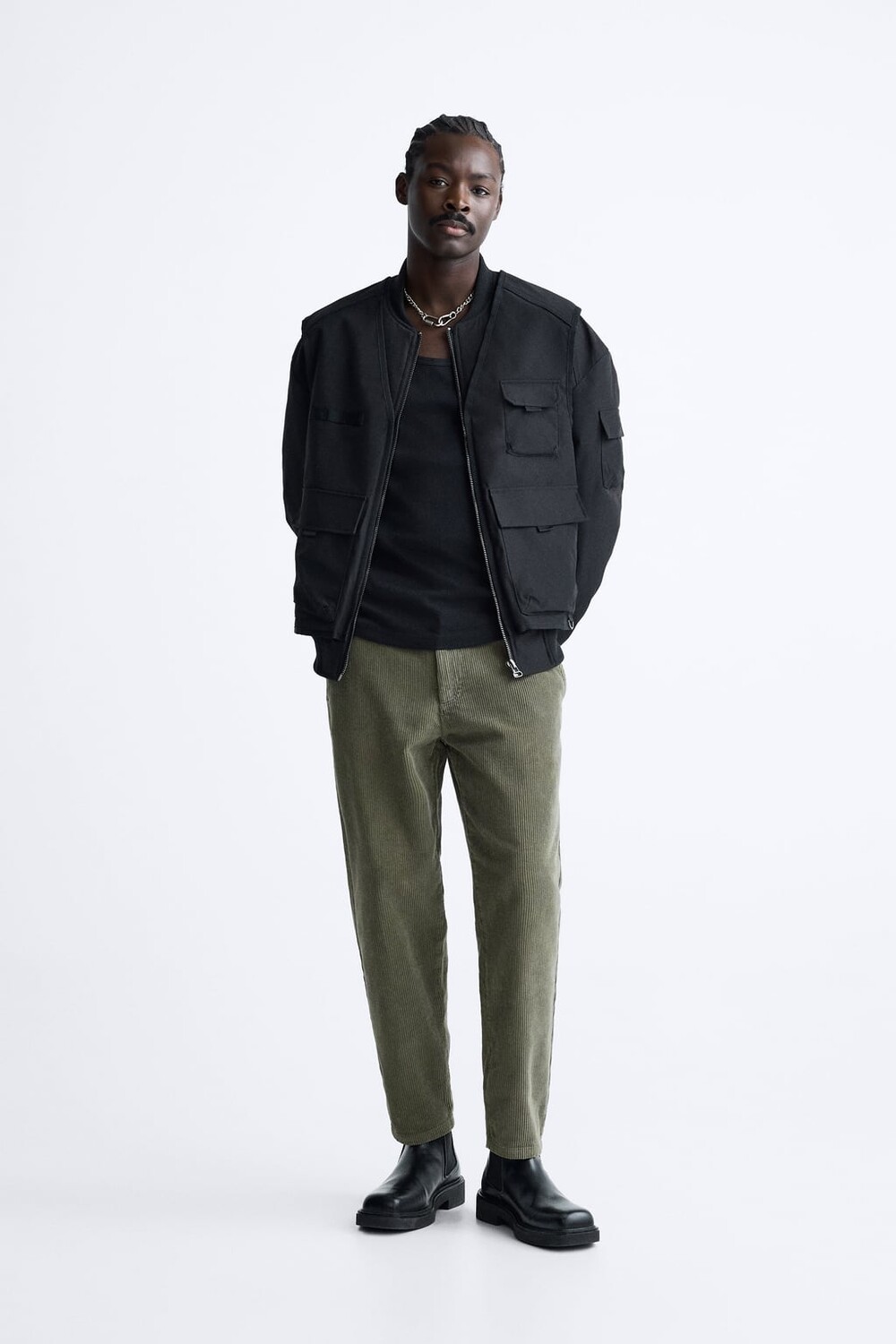 

Вельветовые брюки морковного кроя ZARA, хаки