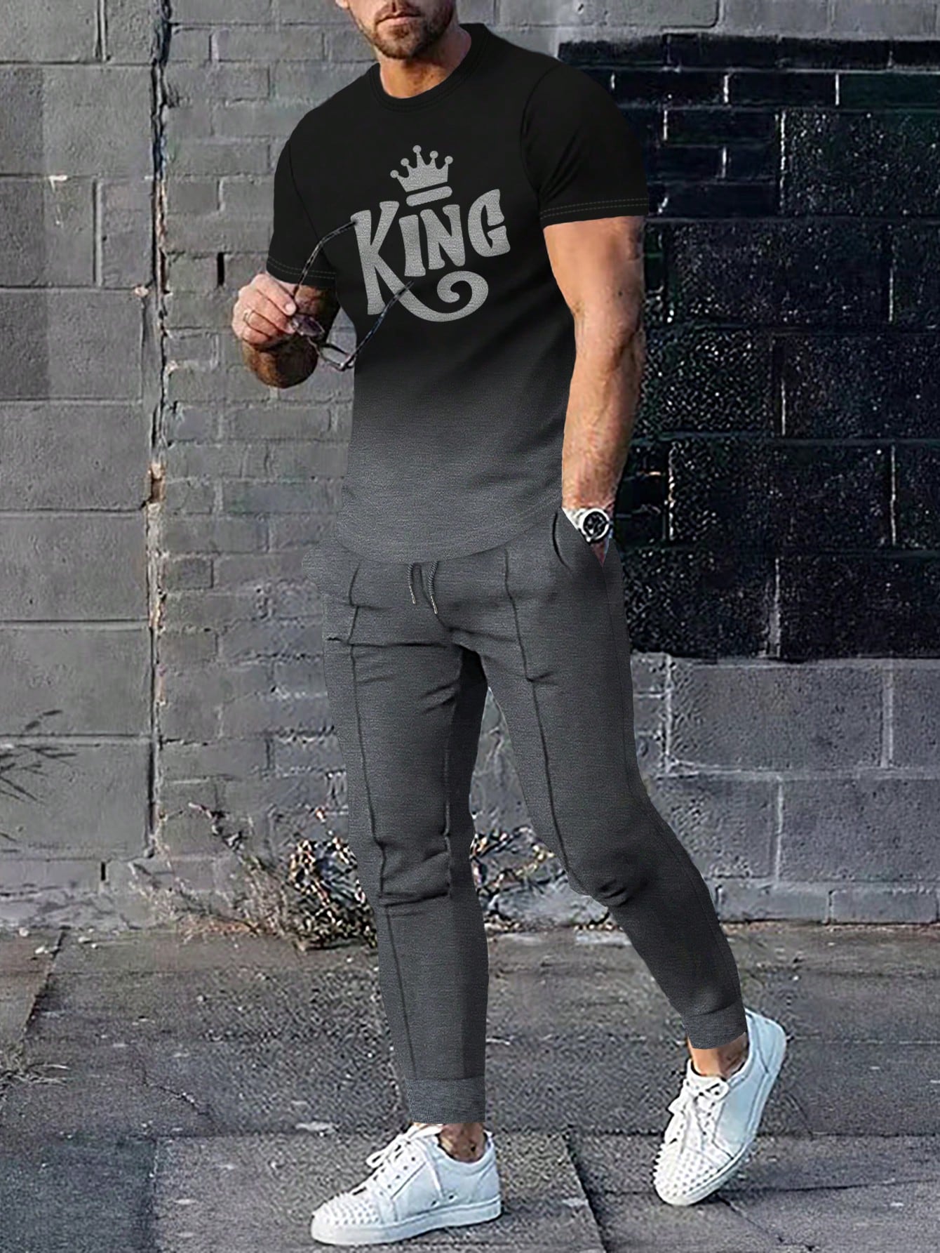 Мужская футболка с короткими рукавами и брюки с градиентным принтом Manfinity LEGND, темно-серый