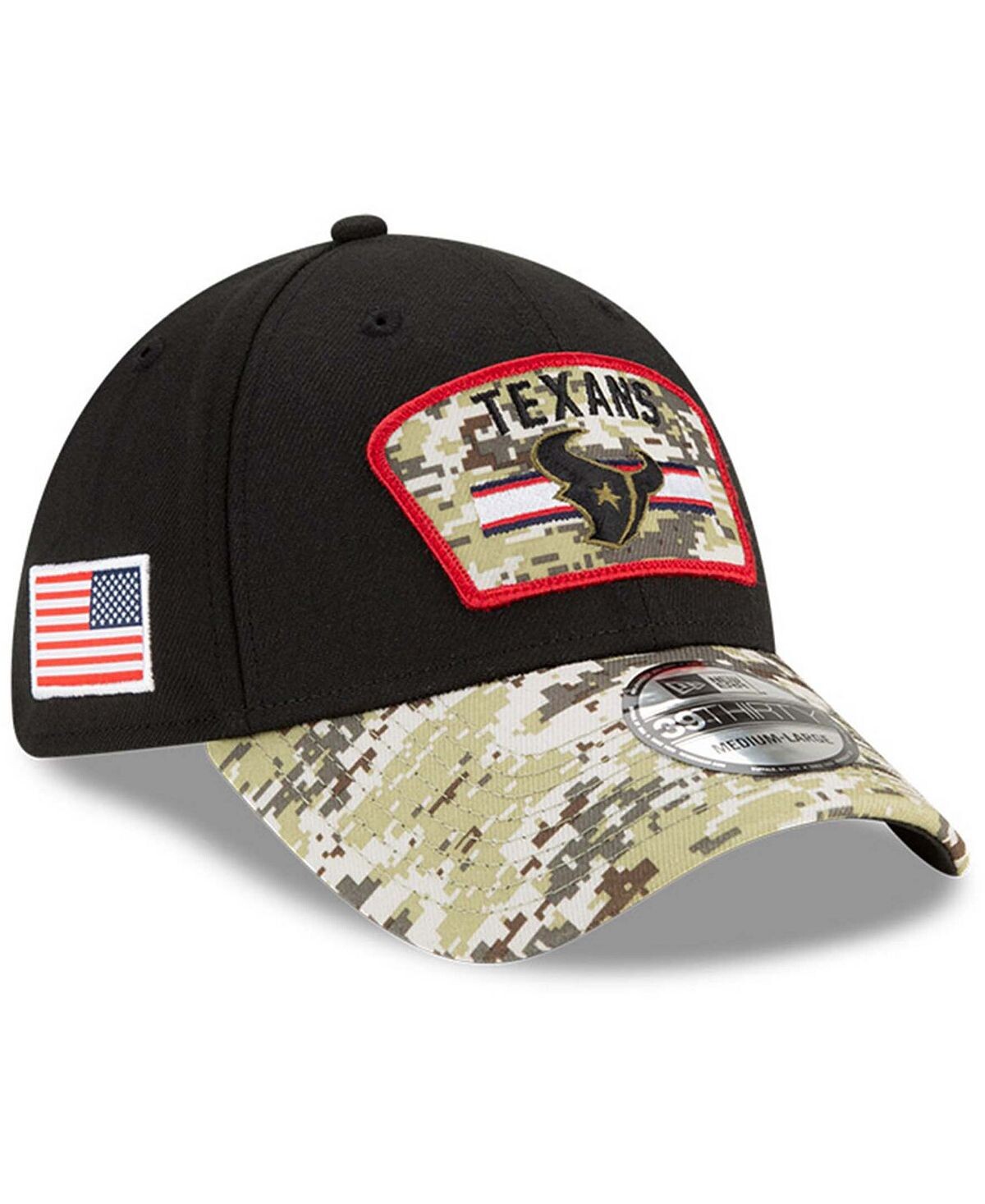 

Мужская черная камуфляжная кепка Houston Texans 2021 Salute To Service 39THIRTY Flex Hat New Era