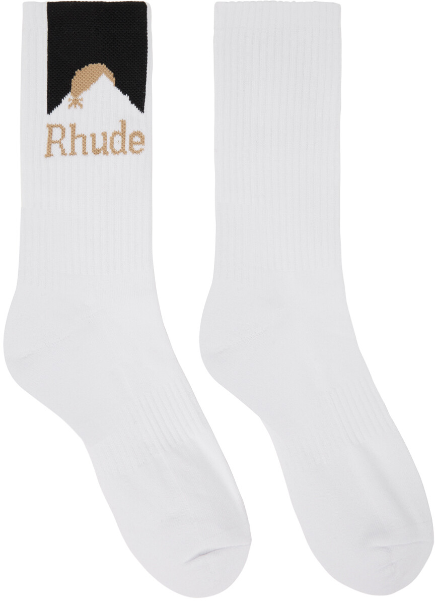 

Белые спортивные носки Moonlight Rhude, цвет White/Black/Yellow