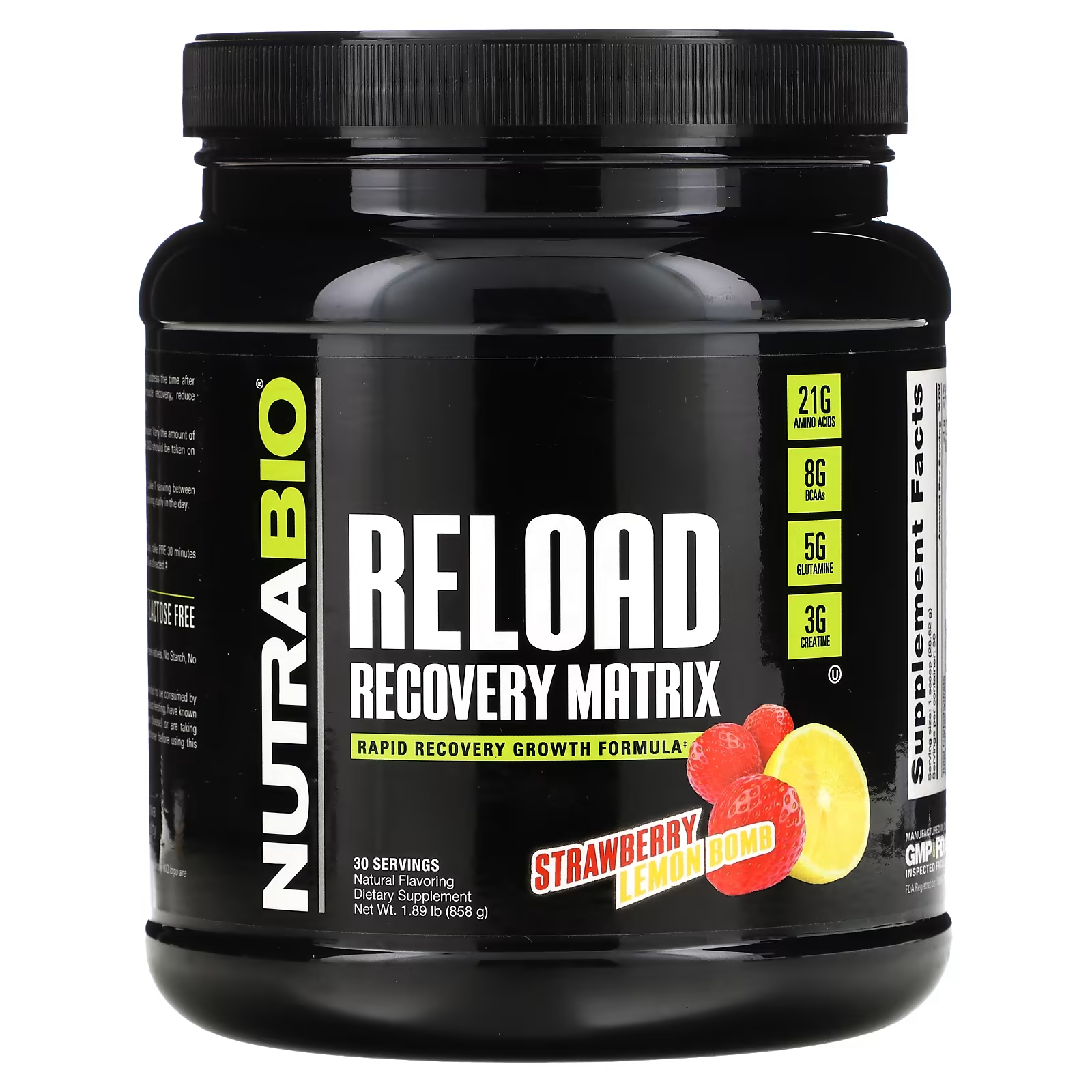 NutraBio Reload Recovery Matrix Клубнично-лимонная бомба 1,89 фунта (858 г) nutrabio labs bcaa 5000 клубнично лимонная бомба 477 г 1 05 фунта