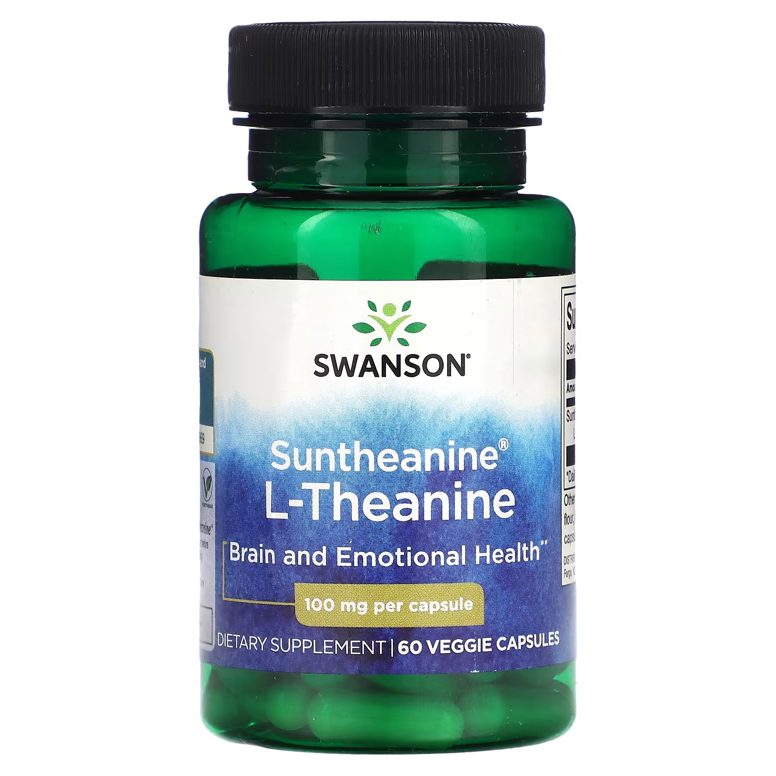 L-теанин Swanson Suntheanine 100 мг, 60 капсул кетоны малиновые swanson razberi k 100 мг 60 капсул