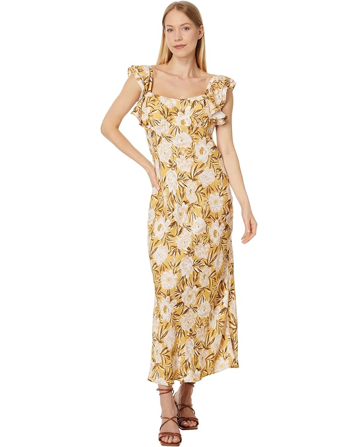 Платье Madewell Flutter-Sleeve Slip Maxi in Floral Cupro-Blend, цвет Chamomile Tea