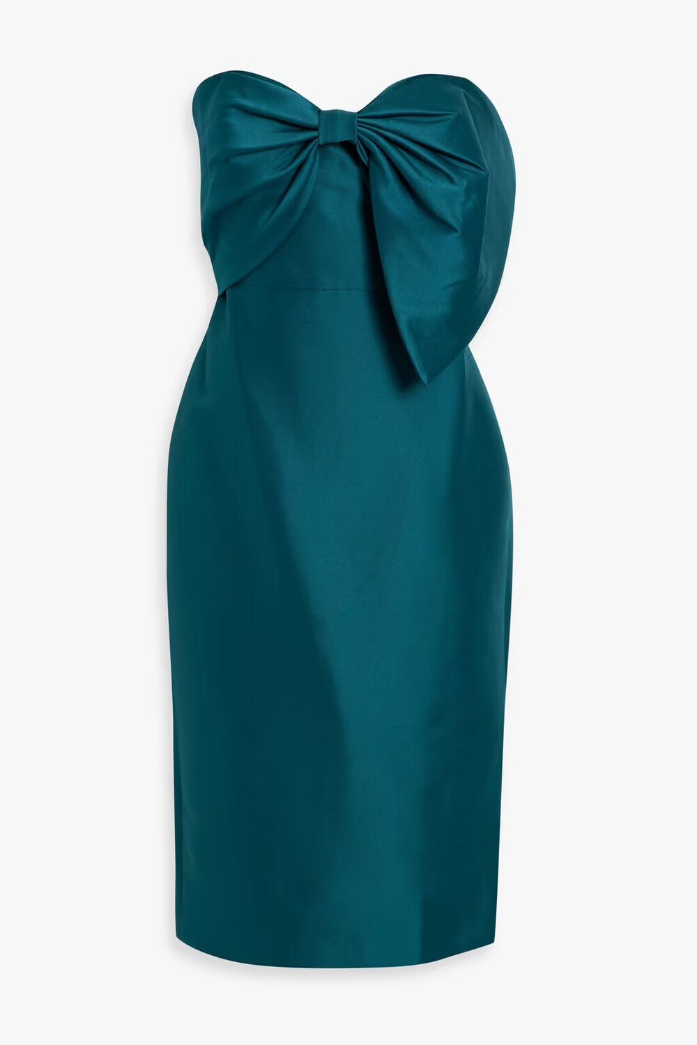

Платье из фая без бретелек с бантом Badgley Mischka, бирюзовый