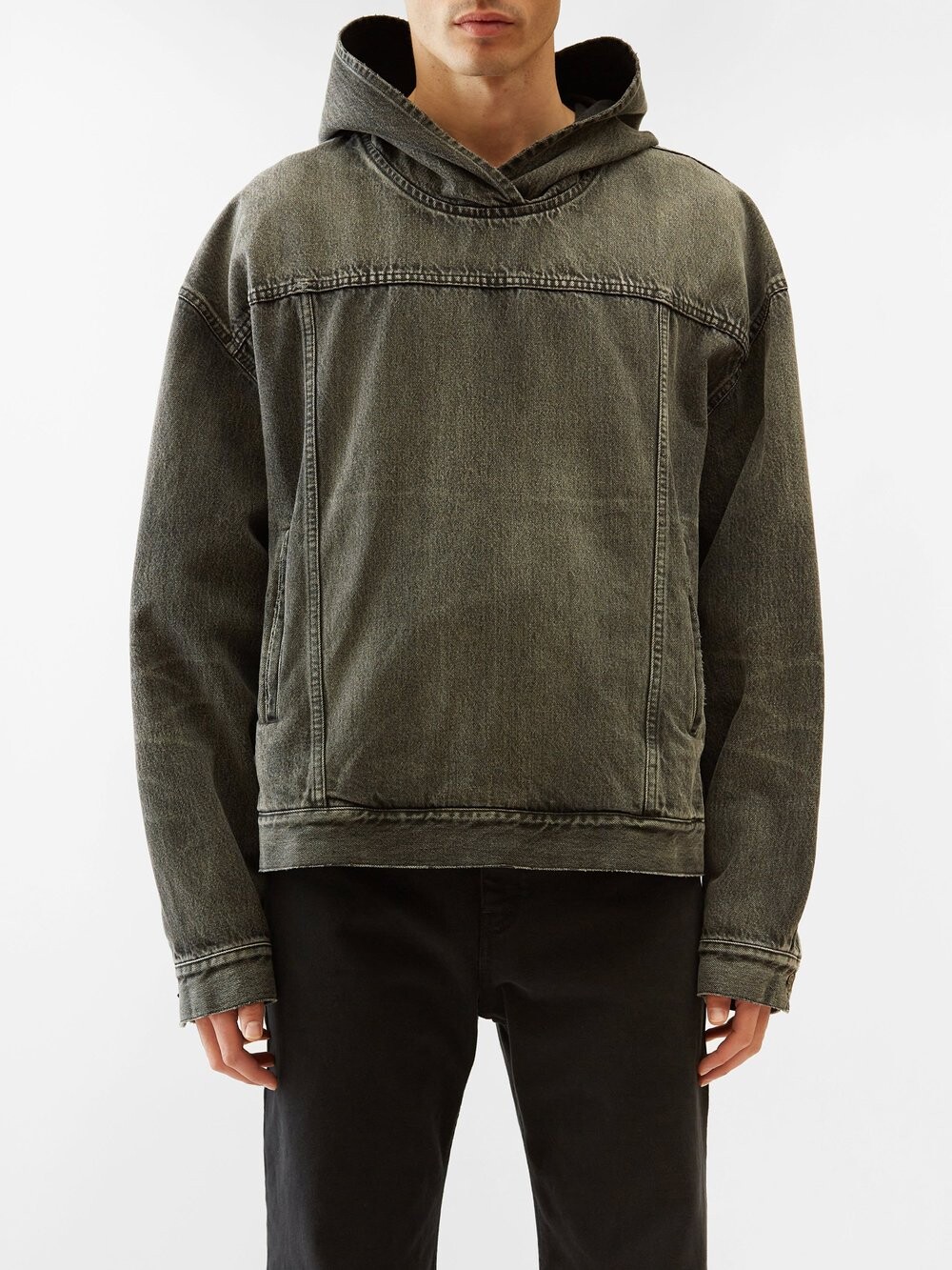 

Худи из денима кислотной стирки Balenciaga, черный