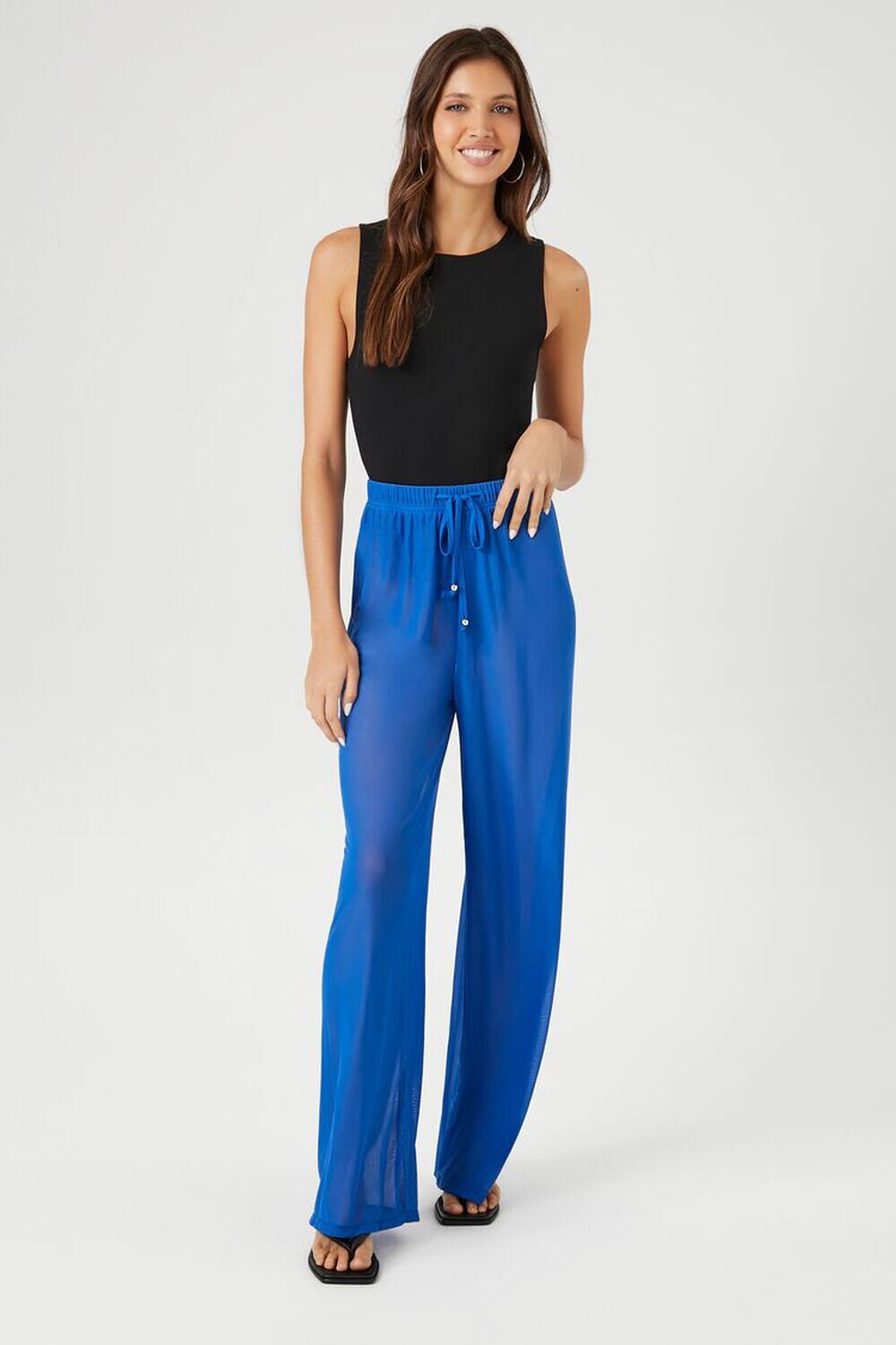 

Широкие брюки из прозрачной сетки Forever 21, кобальтовый