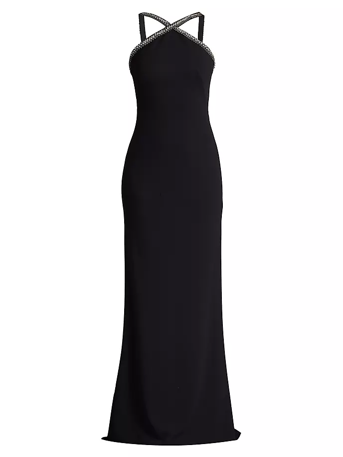 

Украшенное платье из крепа с перекрещенными крестами Tadashi Shoji, черный