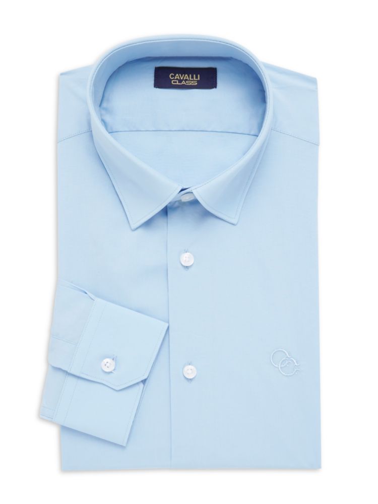 Классическая рубашка узкого кроя с логотипом Cavalli Class By Roberto Cavalli, цвет Light Blue