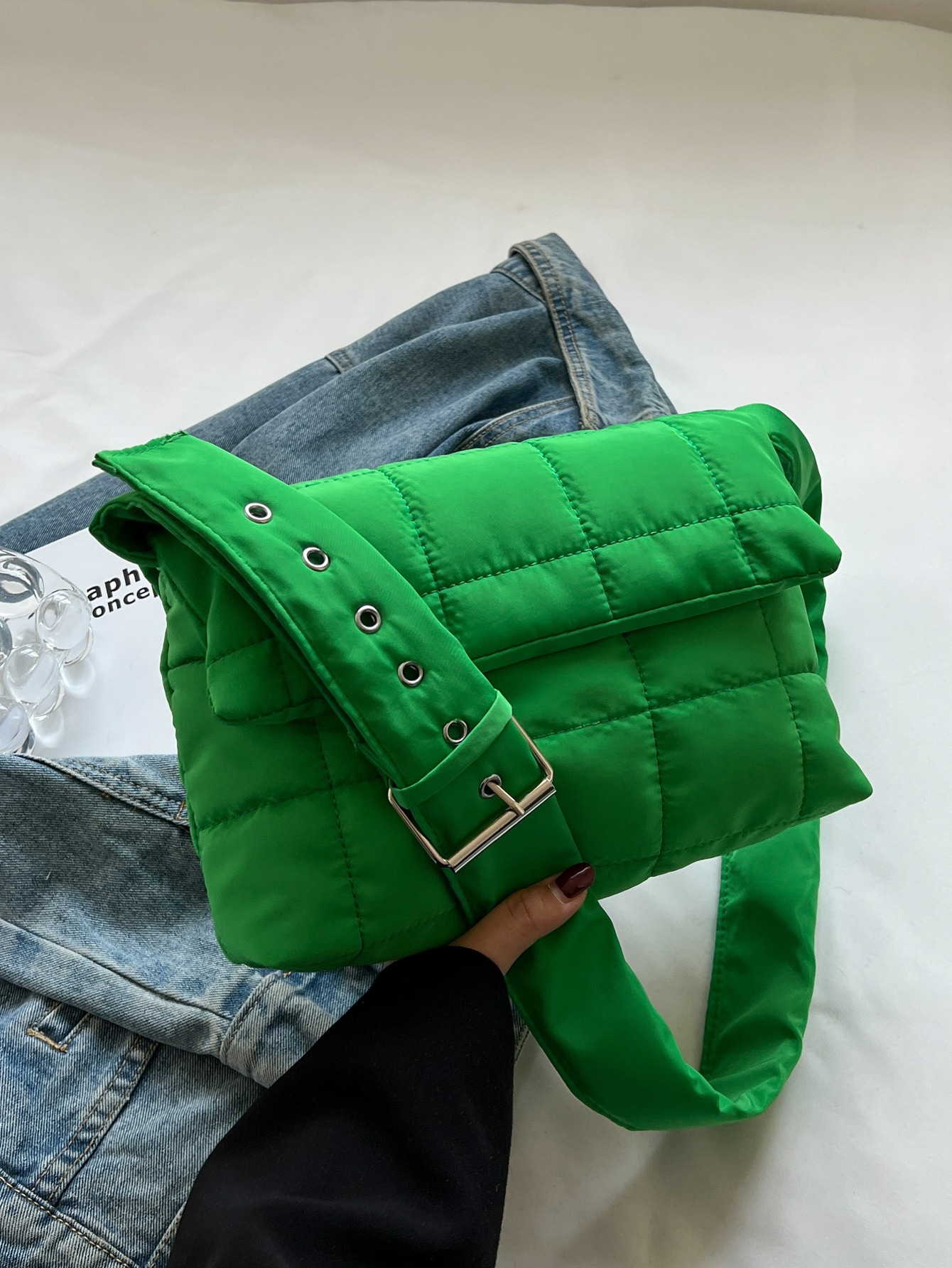 Модная стеганая сумка через плечо, зеленый