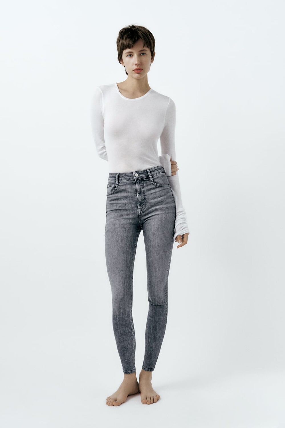 

Джинсы скинни Trf с завышенной талией ZARA, антрацитовый серый