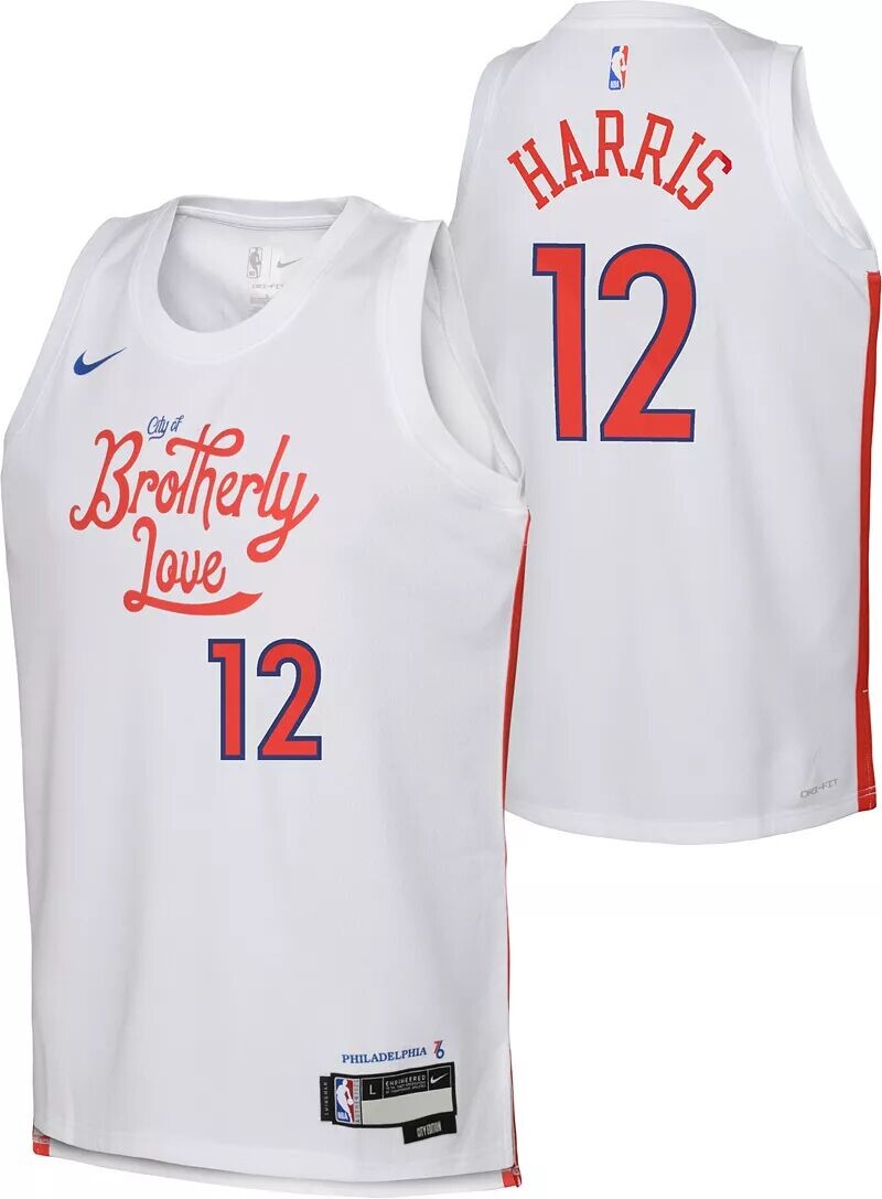 

Белая майка Nike Youth 2022-23 City Edition Philadelphia 76ers Тобиас Харрис № 12 Dri-FIT Swingman