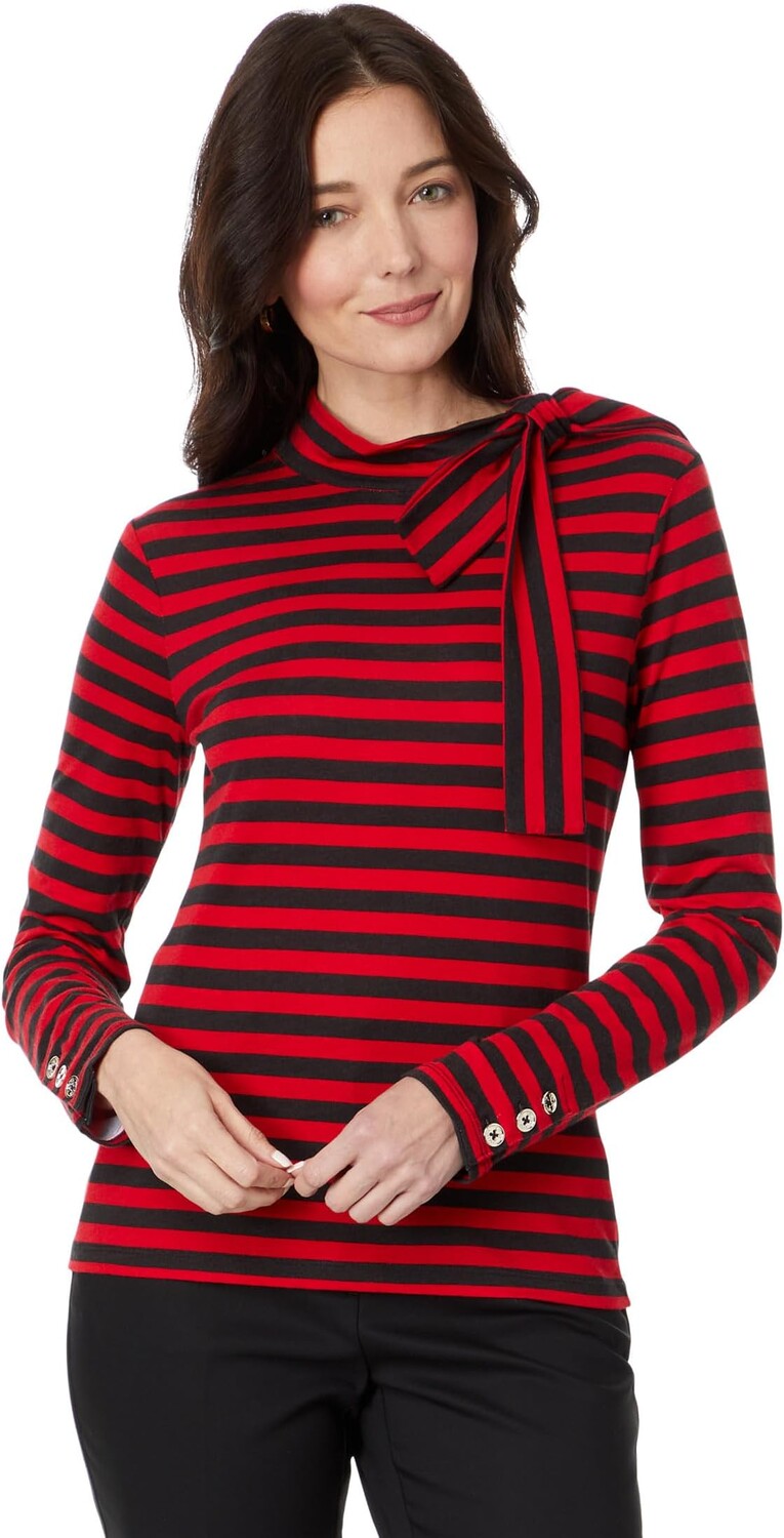 

Топ с длинными рукавами и завязками в полоску Tommy Hilfiger, цвет Scarlet/Black
