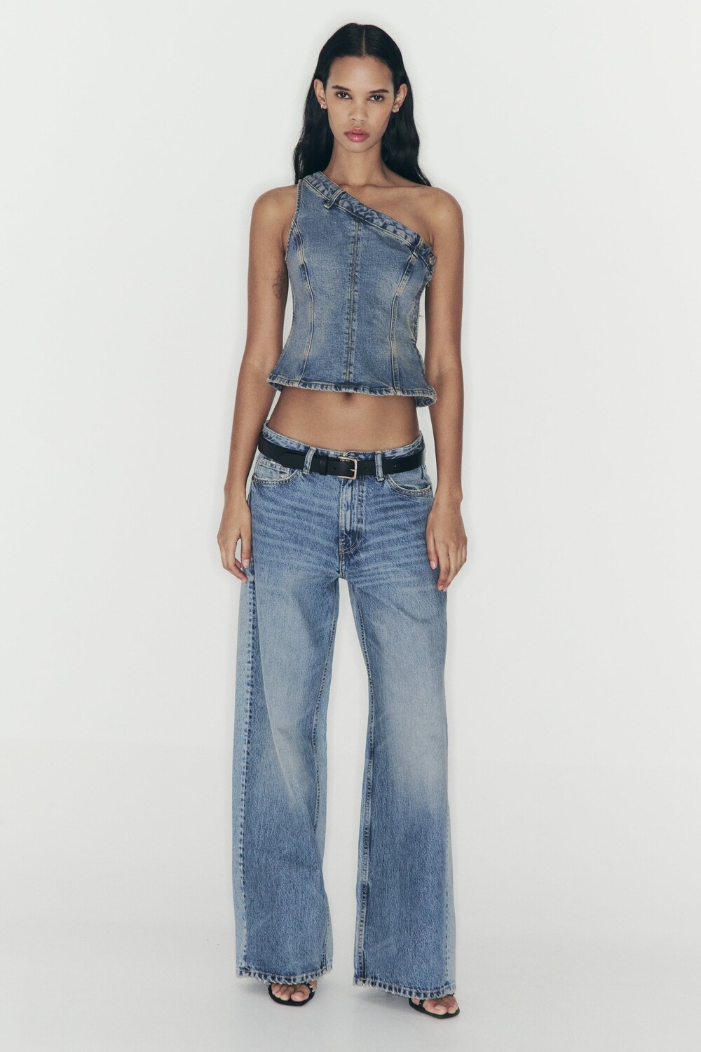 

Асимметричный топ из денима trf Zara, синий