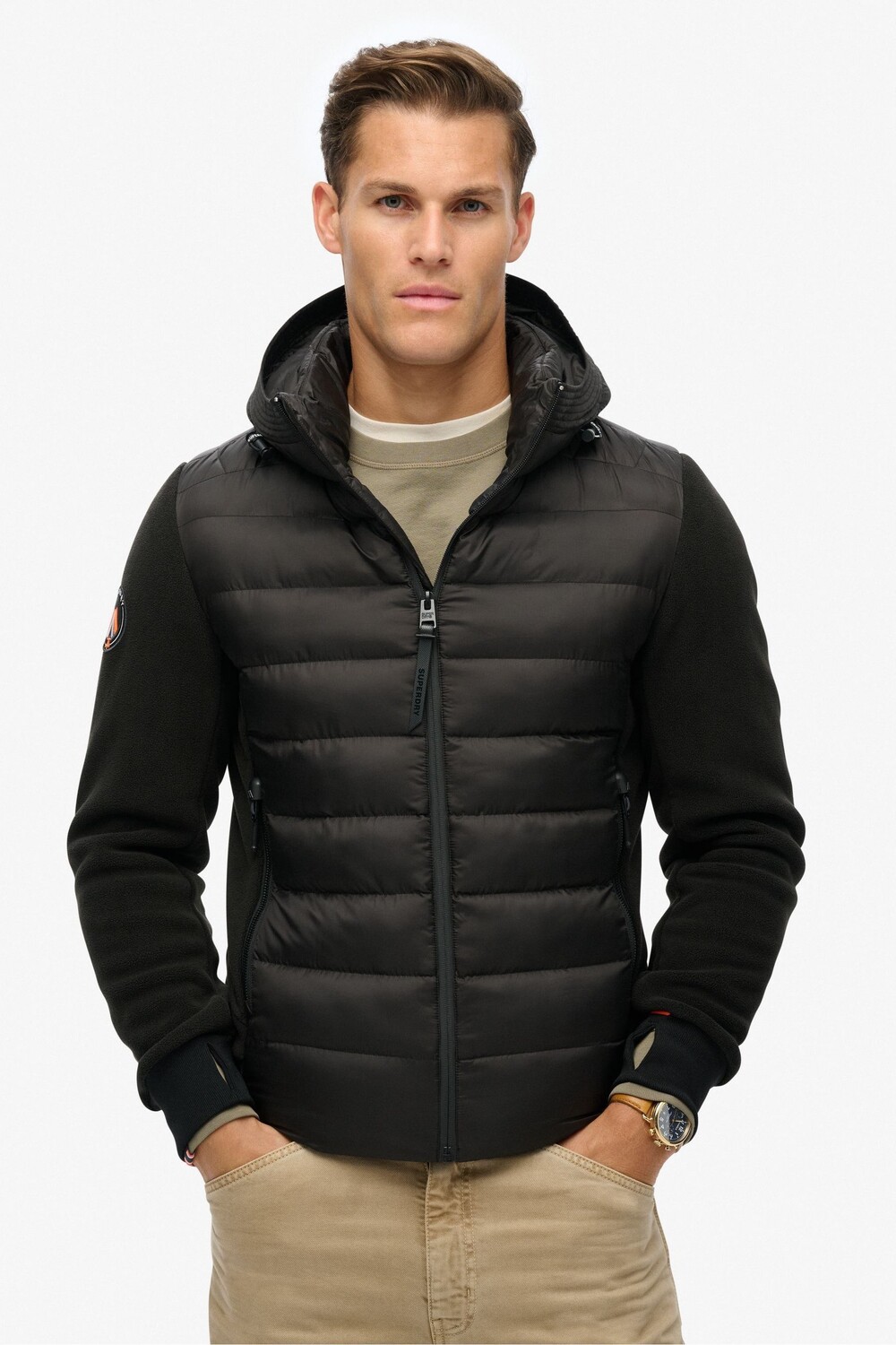 

Куртка бомбер из флиса с капюшоном Superdry, черный