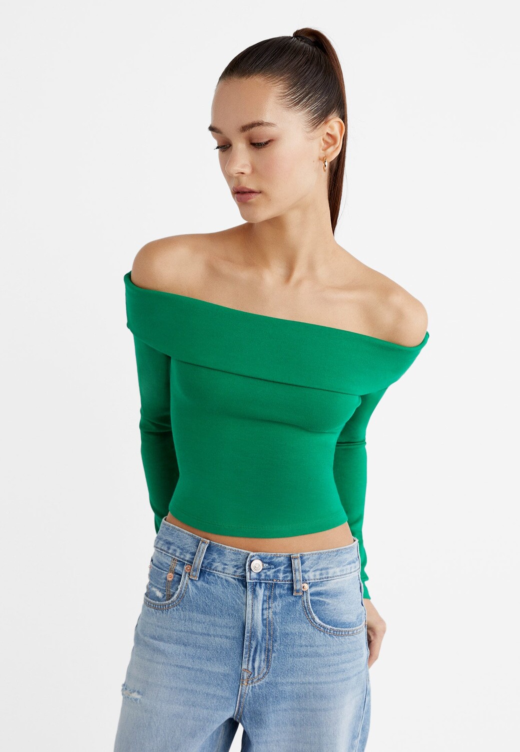 

Топ с открытыми плечами Stradivarius, зеленый