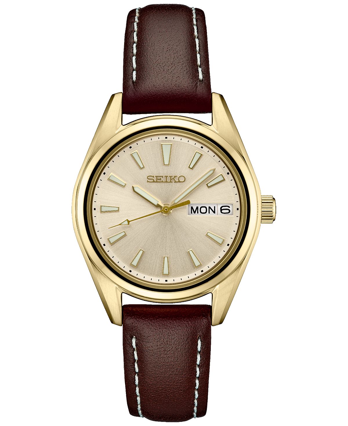 Женские часы Essentials с коричневым кожаным ремешком, 30 мм Seiko