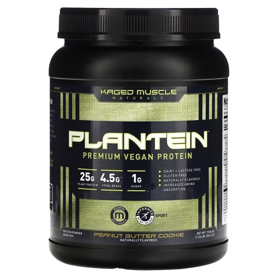 

Kaged, Naturals, Plantein, смесь для веганских протеиновых порошков премиум-класса, печенье с арахисовым маслом, 1,24 фунта (562,5 г)