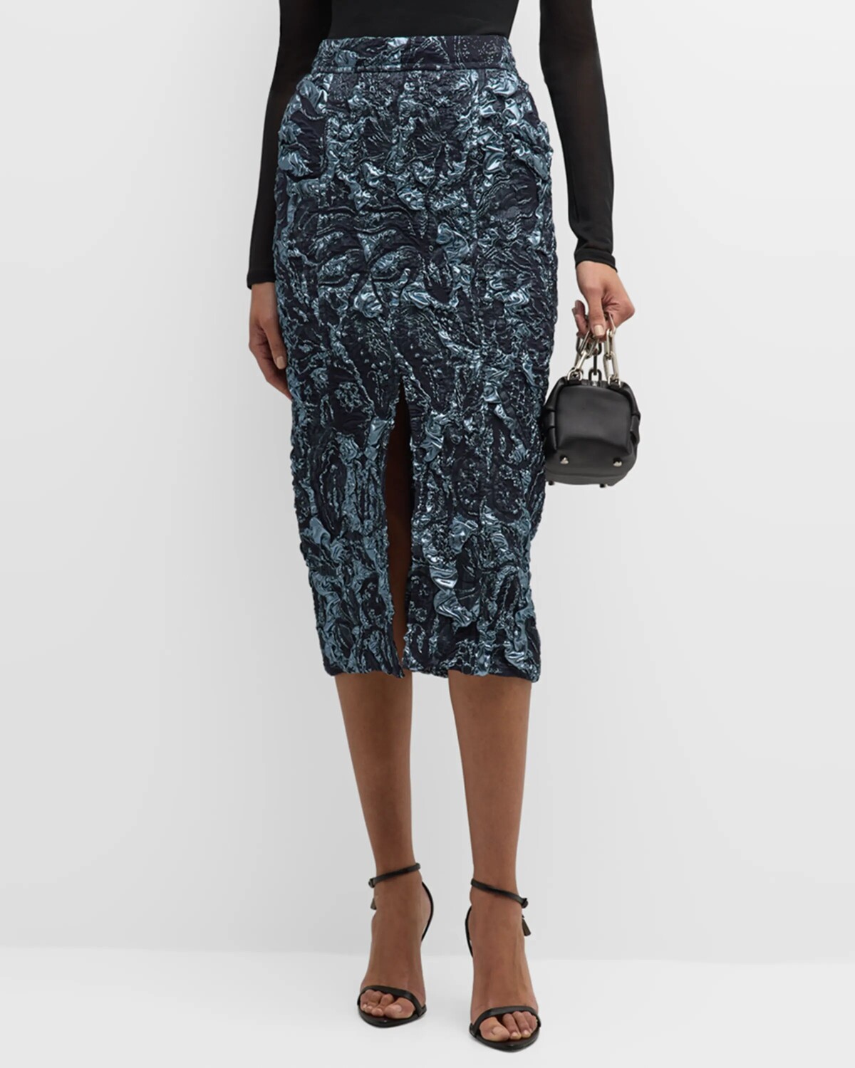 

Темно-синяя жаккардовая юбка-миди с эффектом металлик Jason Wu Collection, цвет Navy Multi