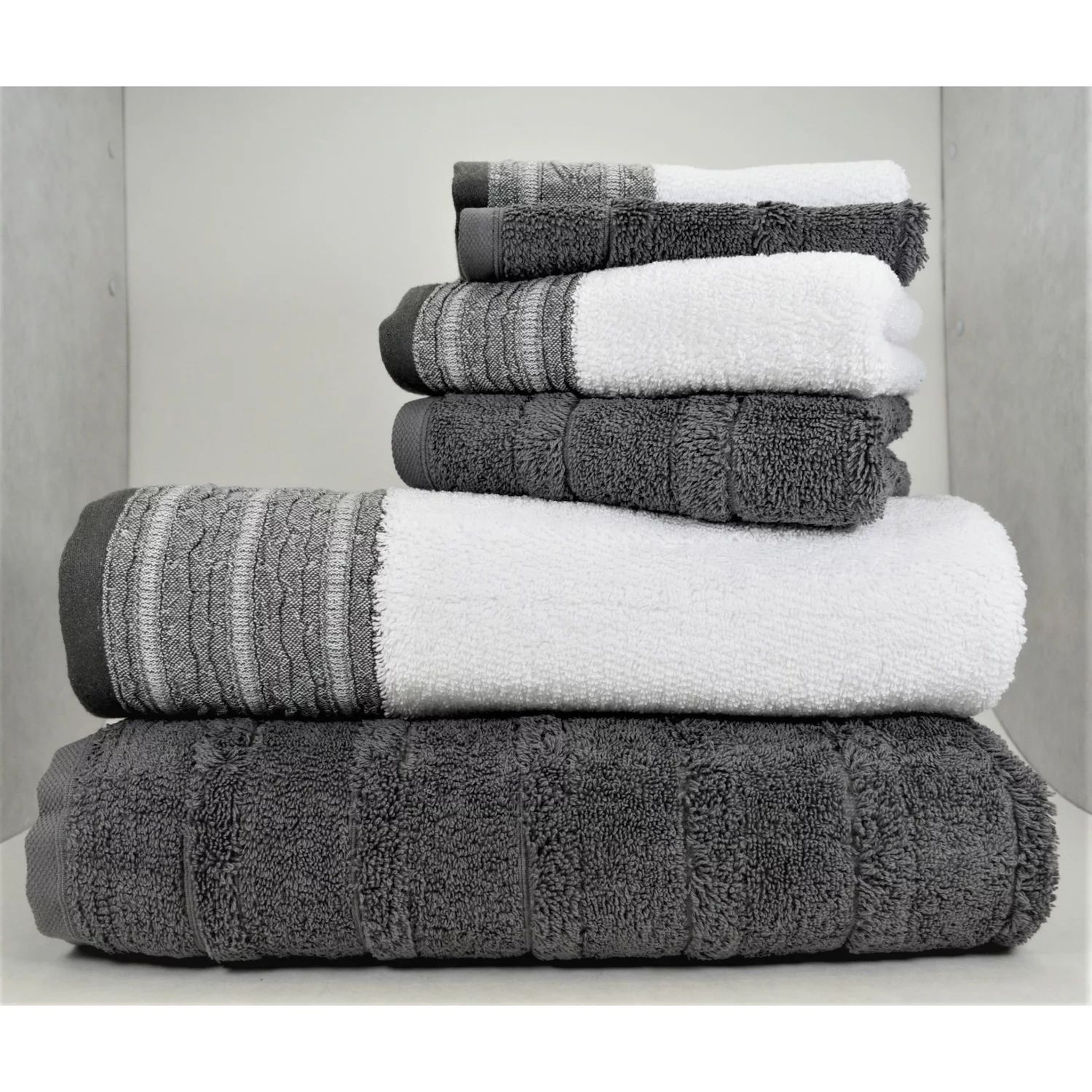 Классические турецкие полотенца из натурального хлопка с мягким впитывающим эффектом Carel and Garen, набор из 6 предметов: 2 банных полотенца, 2 полотенца для рук, 2 мочалки, серый 2pcs turkish towel set bath towel hand towel set hotel