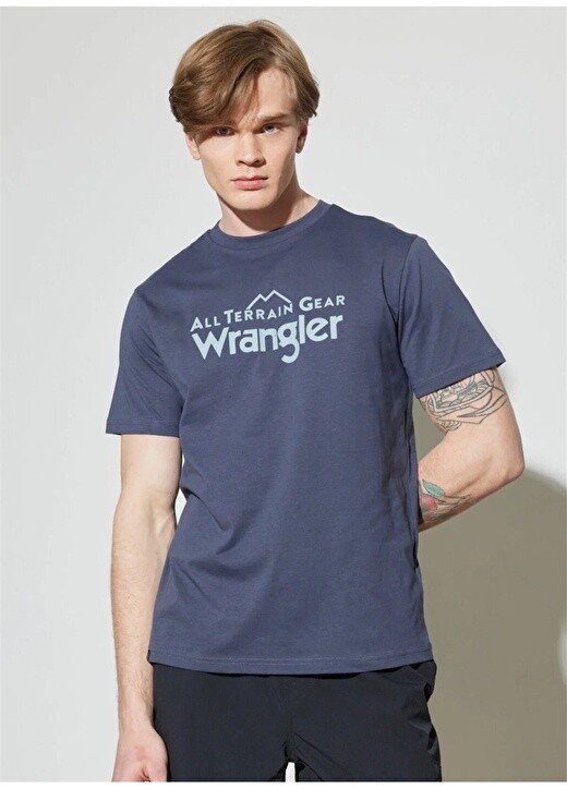 

Темно-синяя мужская футболка с круглым вырезом Wrangler, Синий