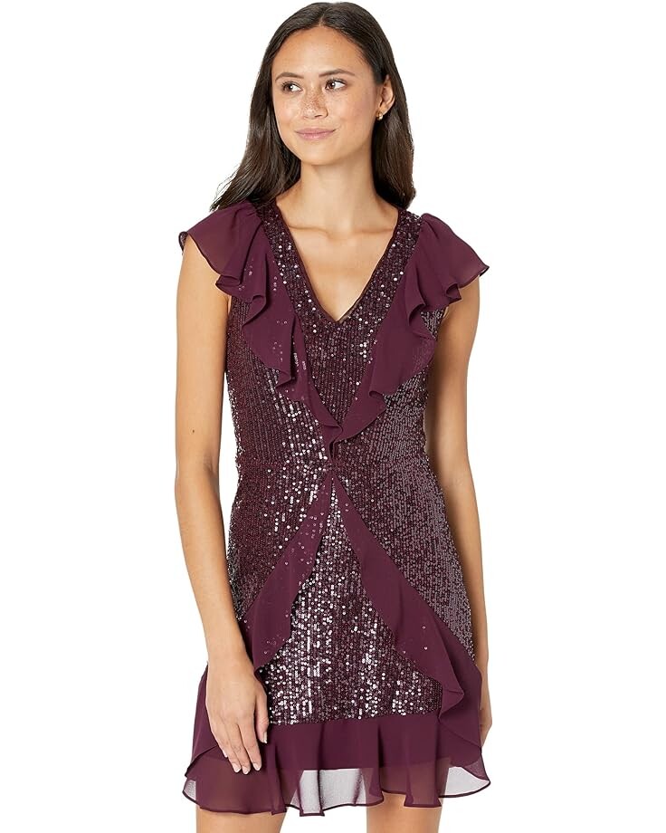 

Платье BCBGMAXAZRIA Sequin Chiffon Cocktail, цвет Plum Perfect