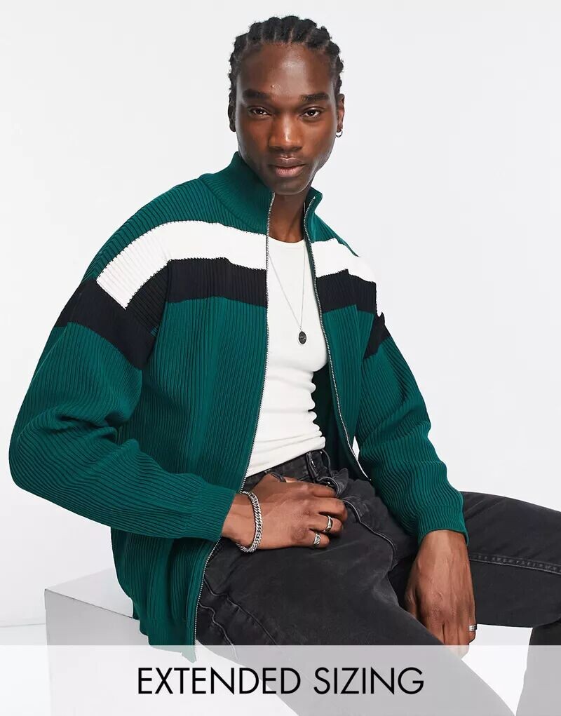 

Зеленая спортивная куртка в рубчик с полосками ASOS, Зеленый