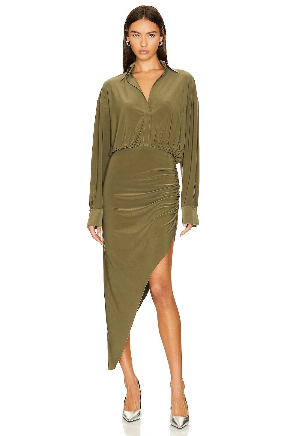 

Платье Norma Kamali Oversized Boyfriend Shirt Side Drape Gown, милитари, Хаки