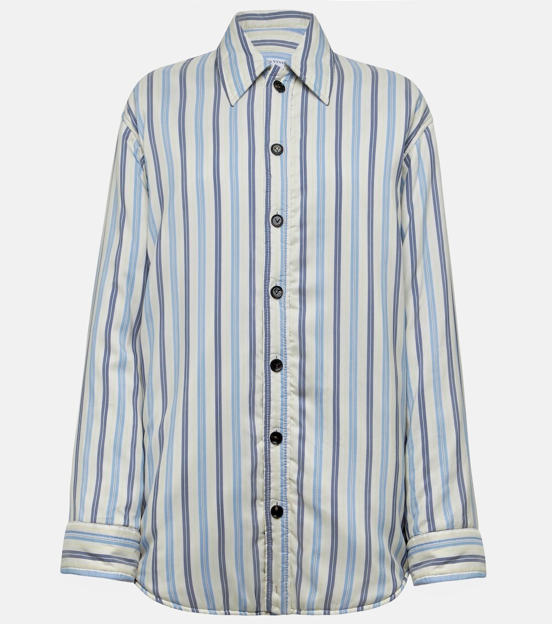 

Утепленная шелковая куртка-рубашка в полоску Bottega Veneta, синий