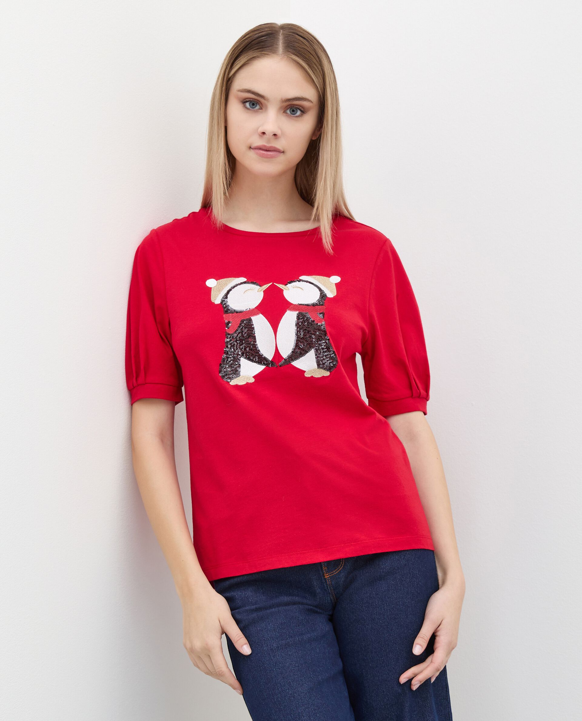 цена Женская футболка из чистого хлопка с объемными рукавами NICE&CHIC, красный