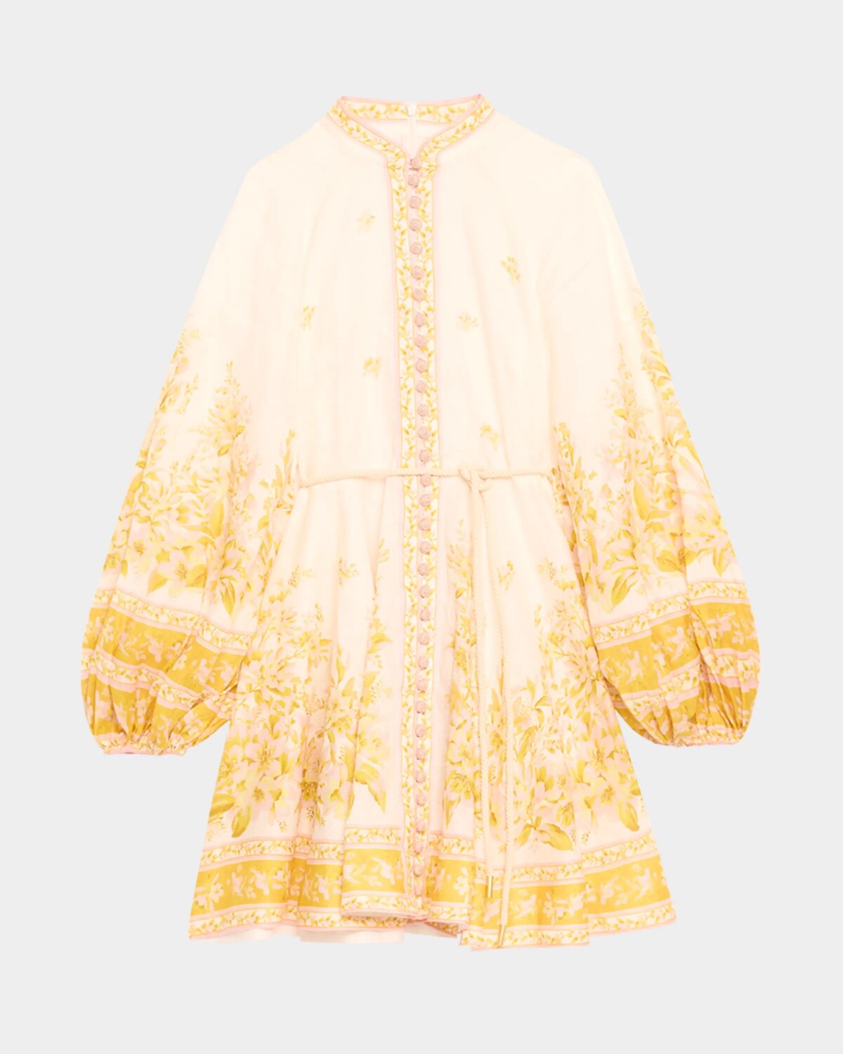 

Золотое мини-платье на пуговицах Zimmermann, цвет Pink/Gold Floral