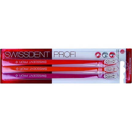 Зубные щетки Profi Whitening Trio — красный, оранжевый и розовый цвета — отличные запатентованные отбеливающие зубные щетки, Swissdent