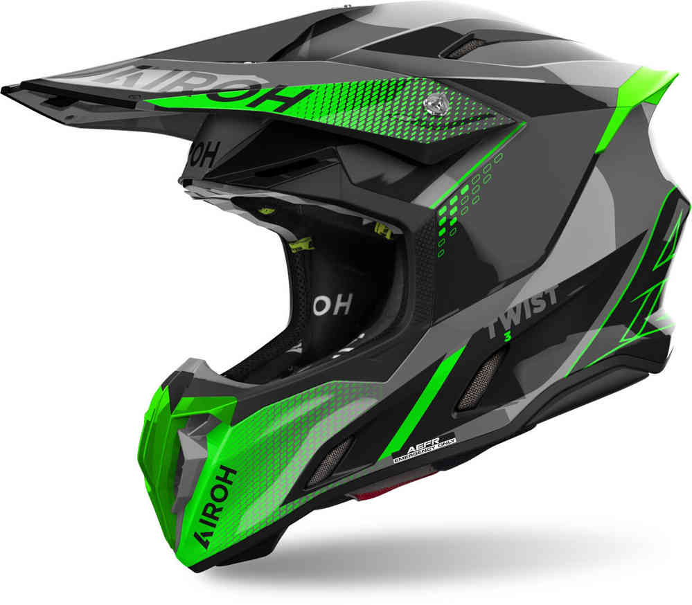 Шлем для мотокросса Twist 3 Shard Airoh, черный/серый/зеленый