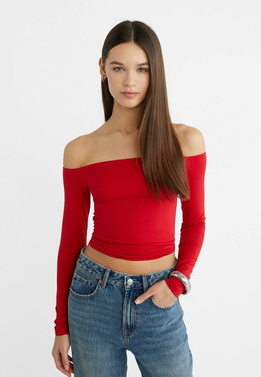 

Рубашка с длинным рукавом OFF-THE SHOULDER Stradivarius, цвет red