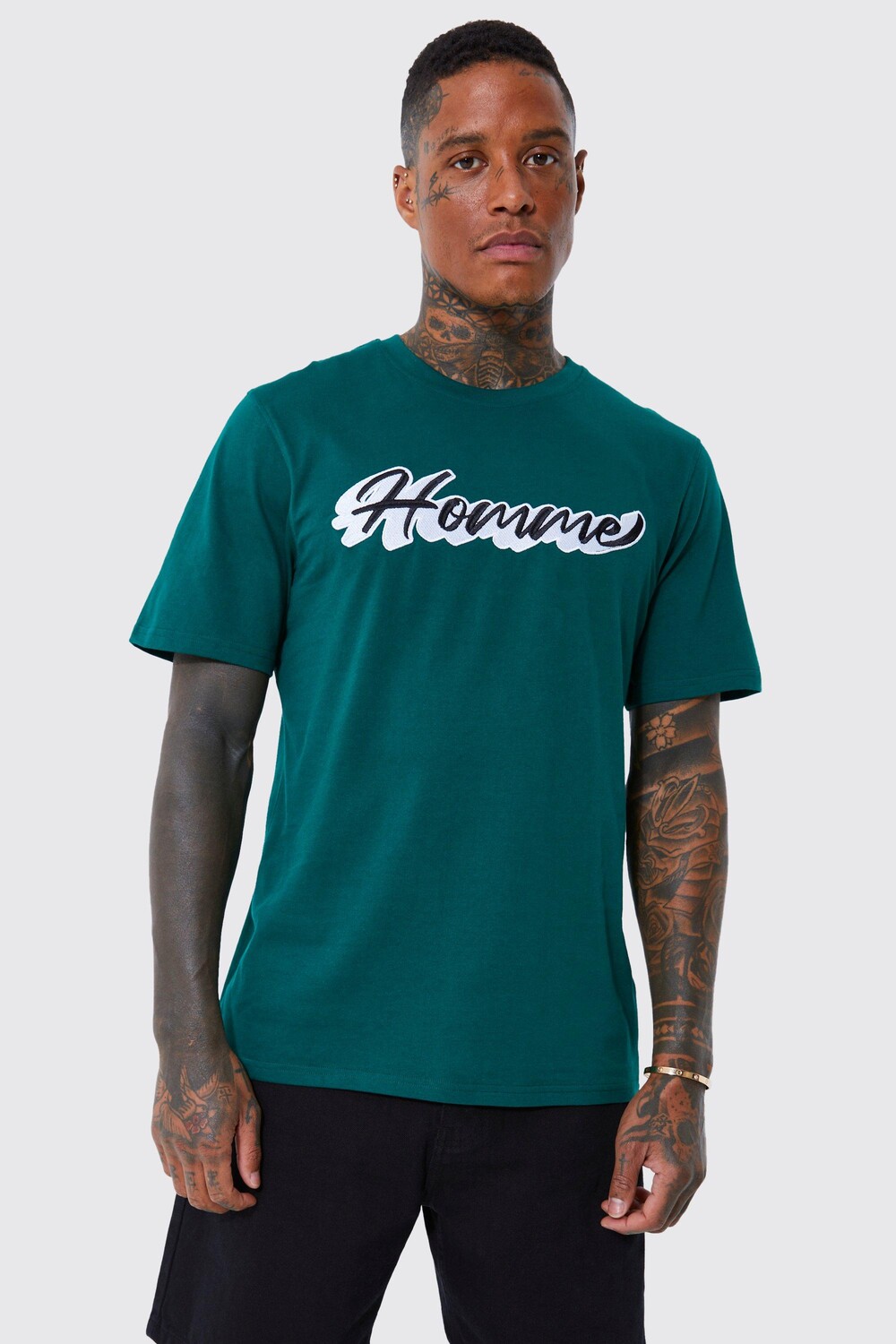 

Футболка с вышивкой homme Boohoo, зеленый