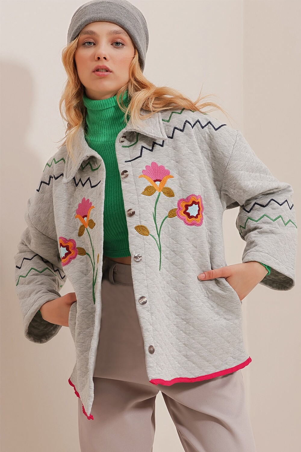

Куртка - Серый - Oversize Trend Alaçatı Stili, серый