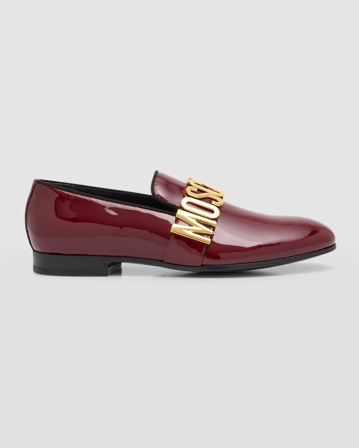 

Мужские лакированные лоферы с крупной надписью Moschino, цвет Wine Red