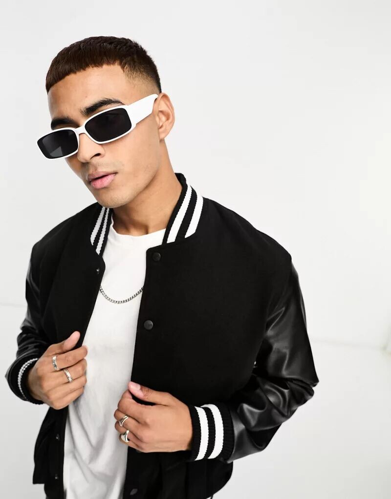 

Белые узкие квадратные солнцезащитные очки New Look