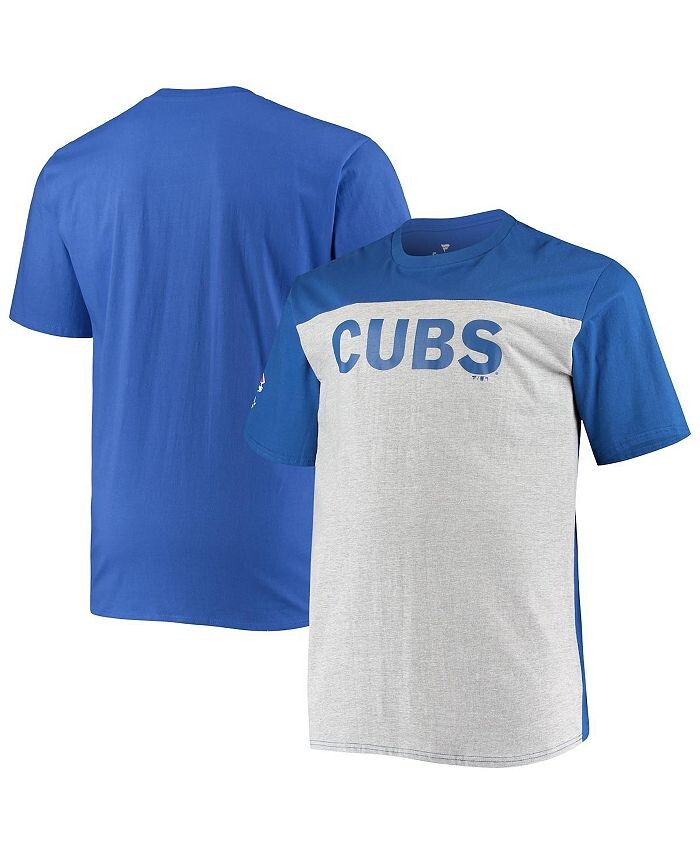 

Мужская фирменная серая футболка Chicago Cubs Big and Tall с цветными блоками Royal и Heathered Grey Fanatics, синий