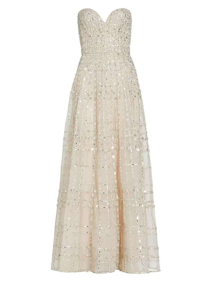 

Платье макси без бретелек из тюля с украшением Elie Saab, белый