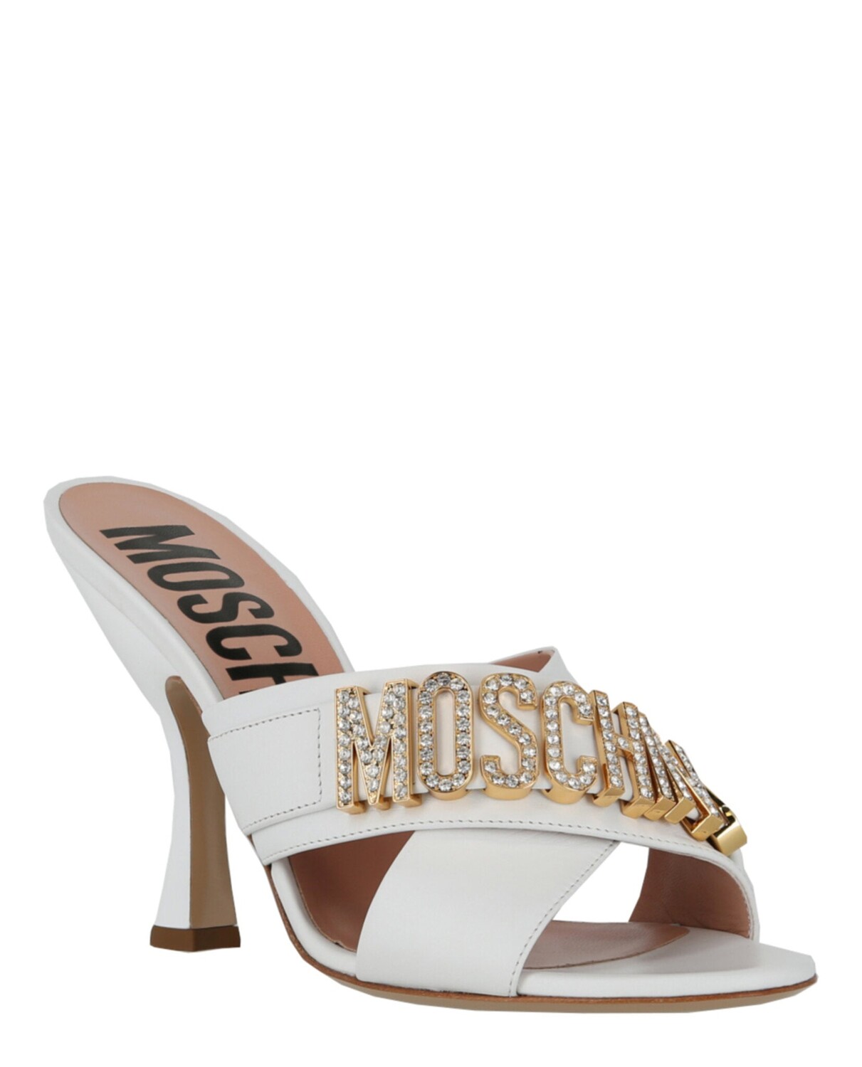 

Кожаные сабо с кристаллами и логотипом Moschino, белый