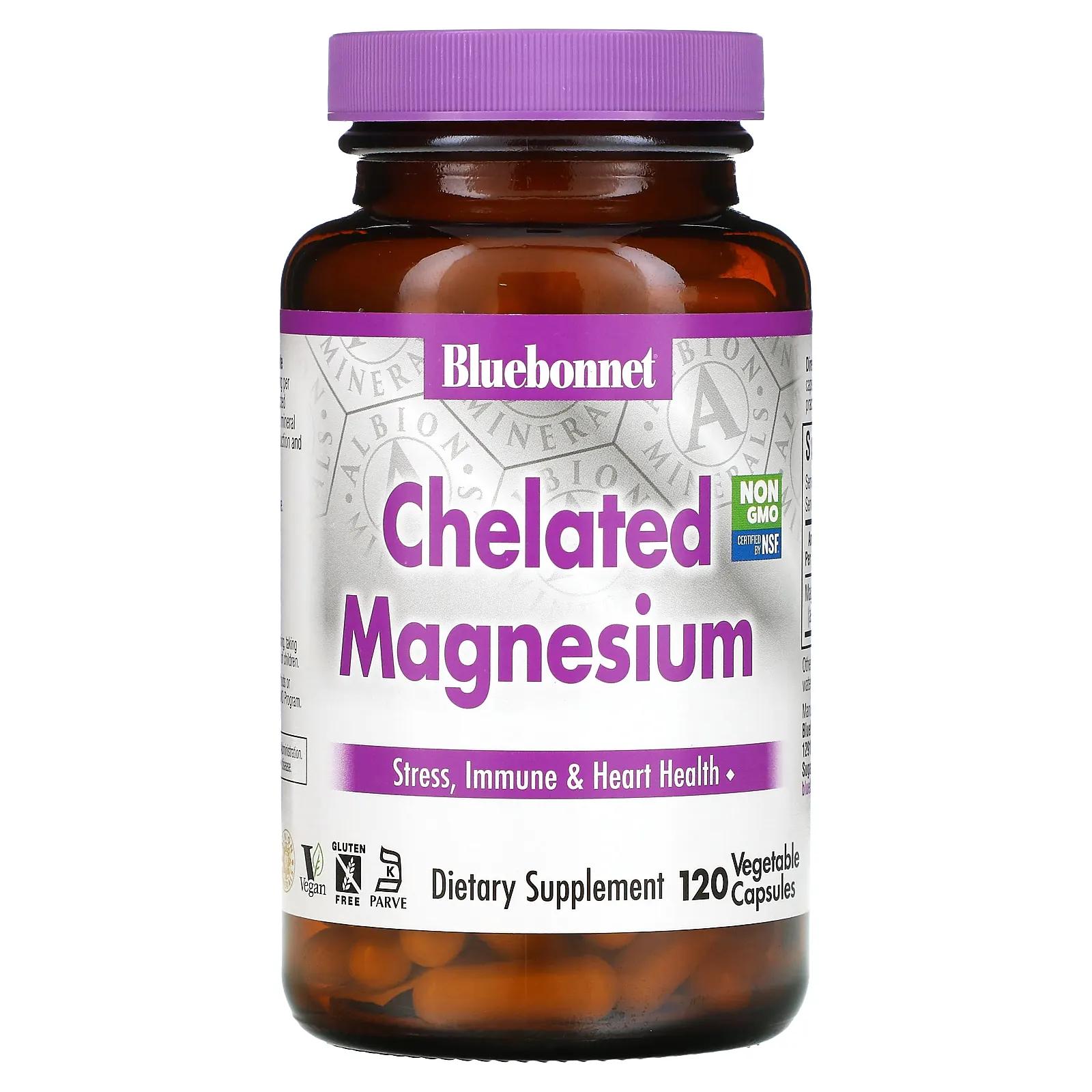 Bluebonnet Nutrition Хелатный магний 120 овощных капсул хелатный магний maxler 120 шт таблетки