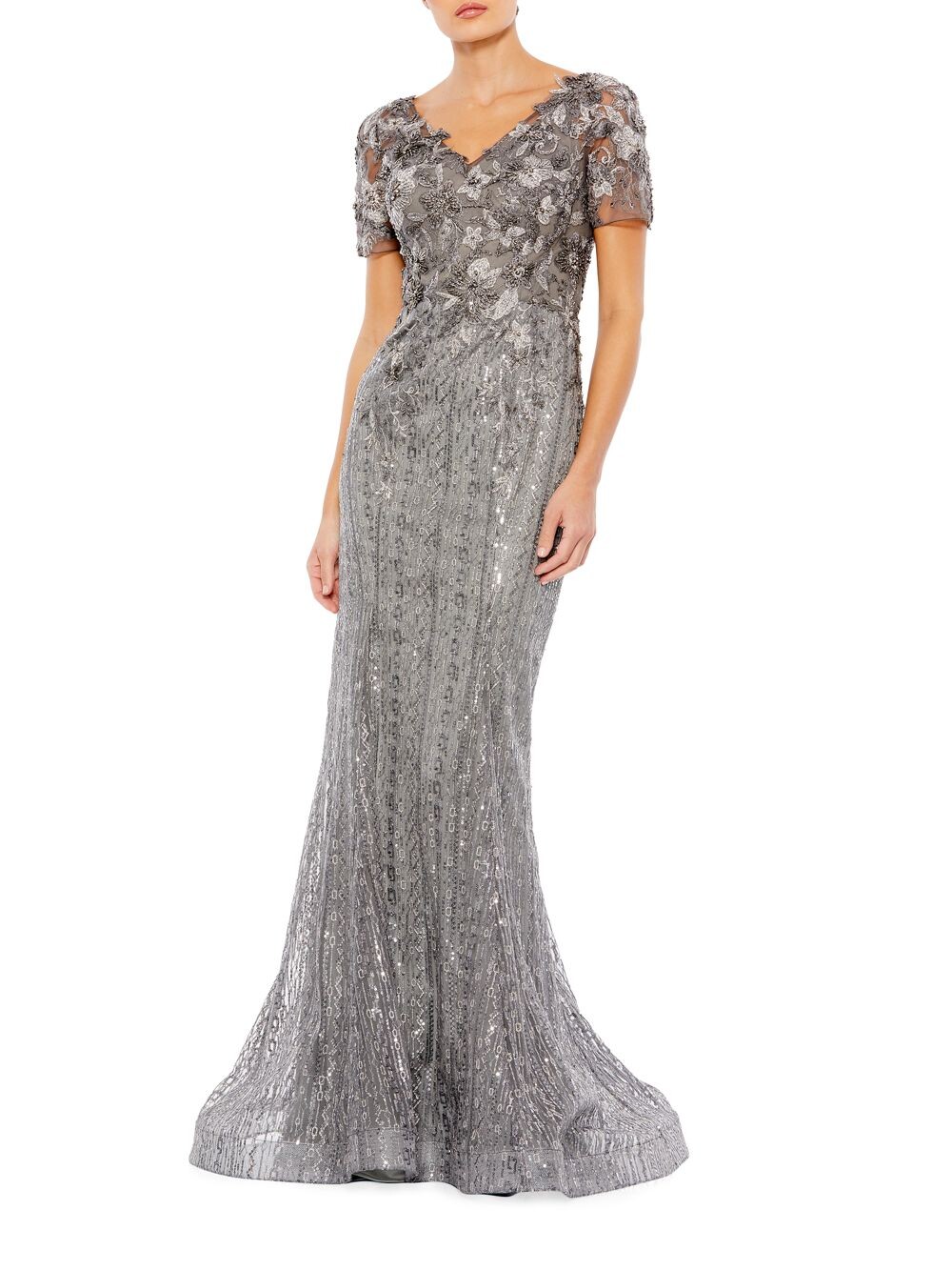 

Украшенное вечернее платье с V-образным вырезом и короткими рукавами Mac Duggal
