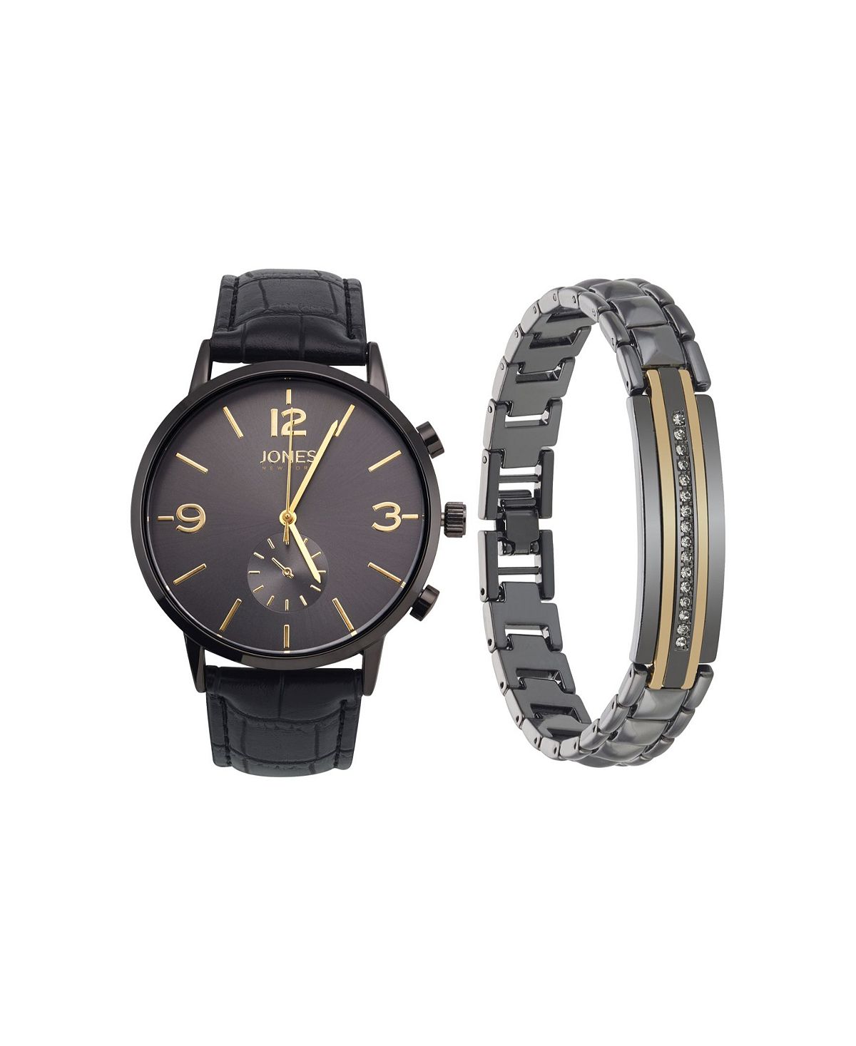 Мужские аналоговые часы из черного полиуретанового ремешка, 42 мм, комплект браслета Jones New York