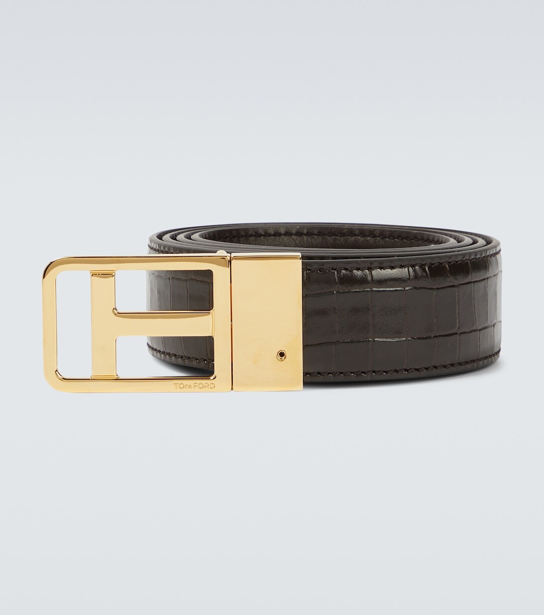 

Ремень Classic T с тиснением под крокодила Tom Ford, коричневый