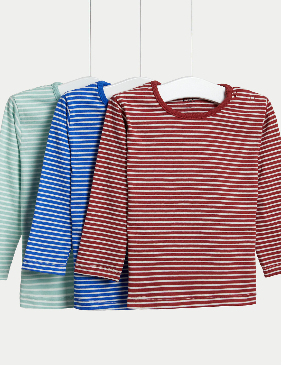 

3 комплекта топов в полоску из чистого хлопка (0–3 года) Marks & Spencer, мульти