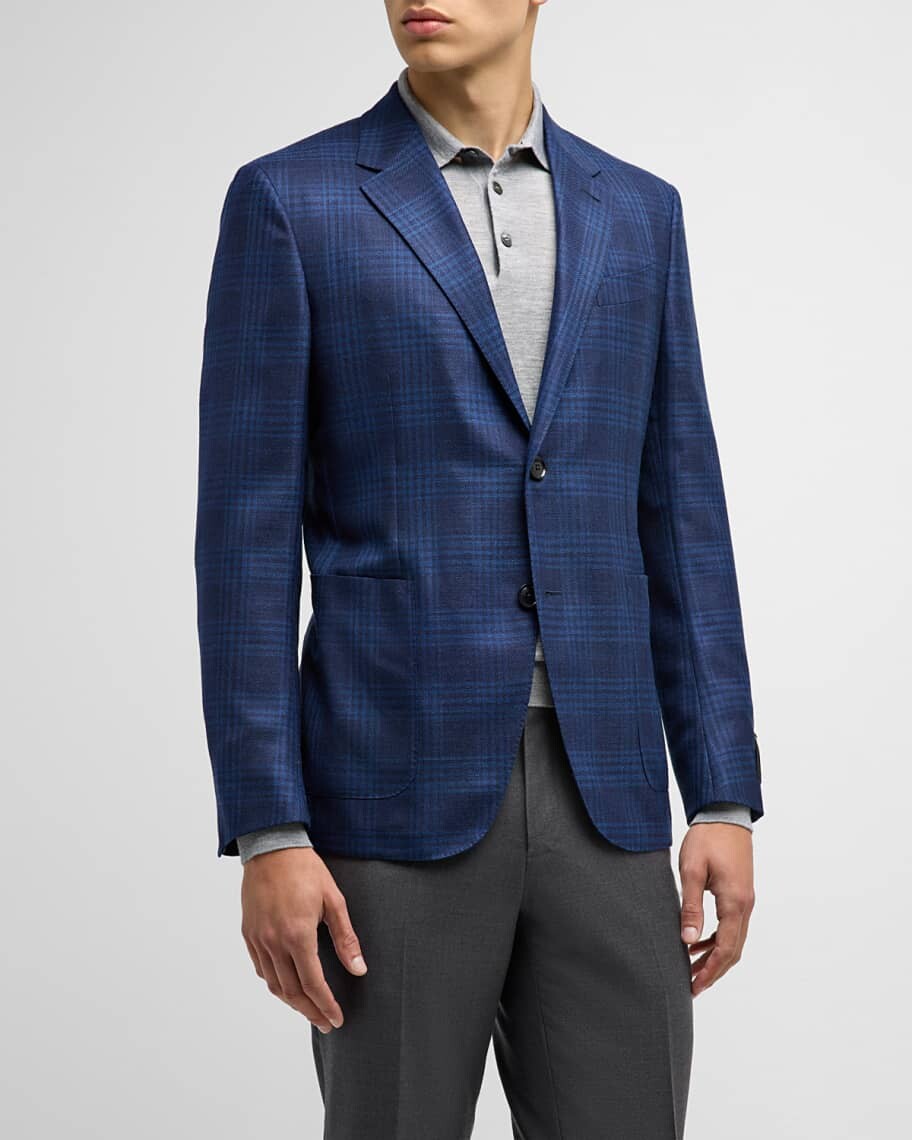 

Мужское спортивное пальто из шерсти и шелка в клетку ZEGNA, Черный
