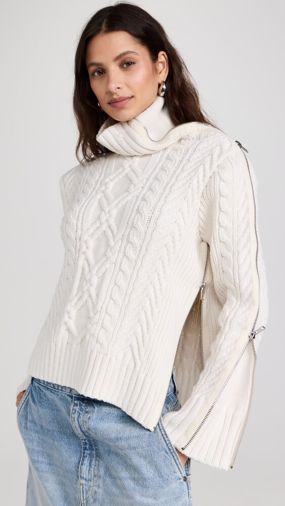 

Свитер Monse Turtle Neck Zipper Detail Cable, слоновая кость